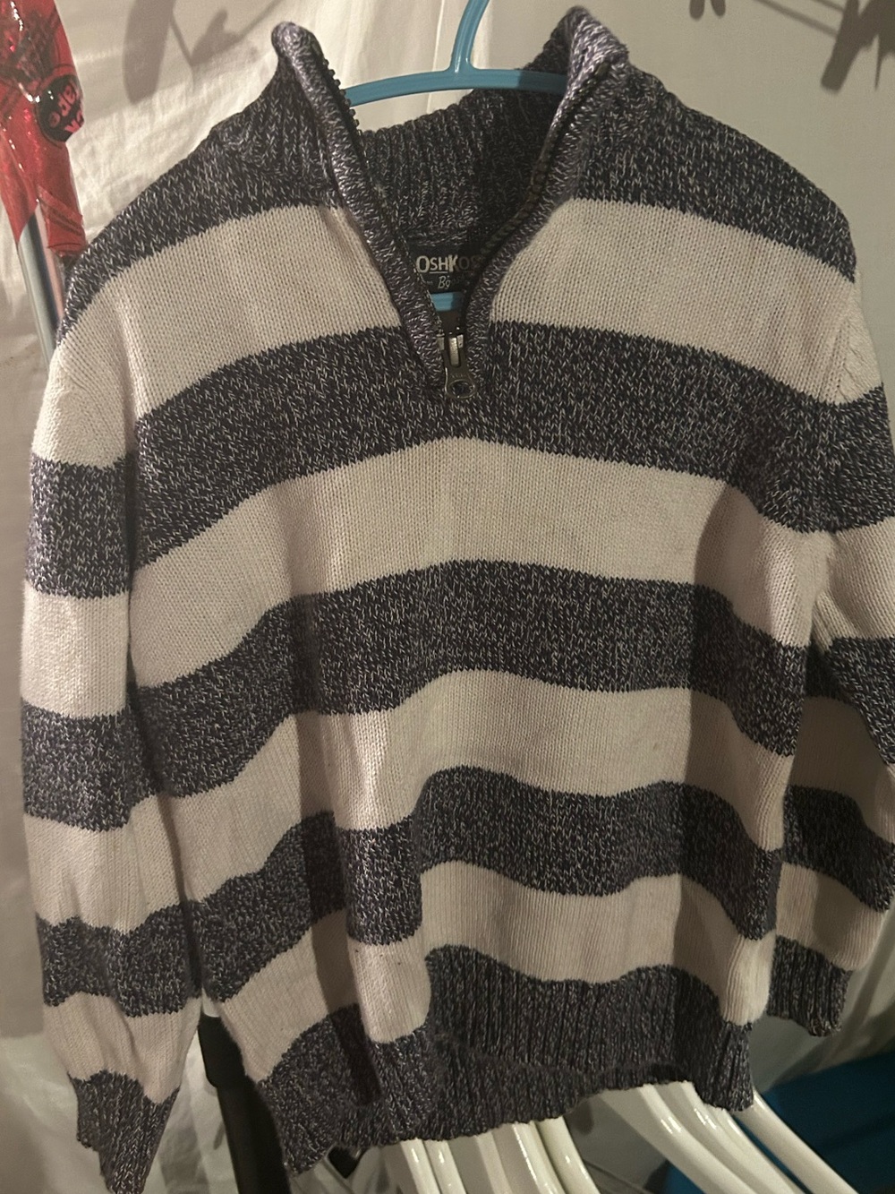 OshKosh B'gosh boys Gray & Cream Striped Half-Zip Sweater